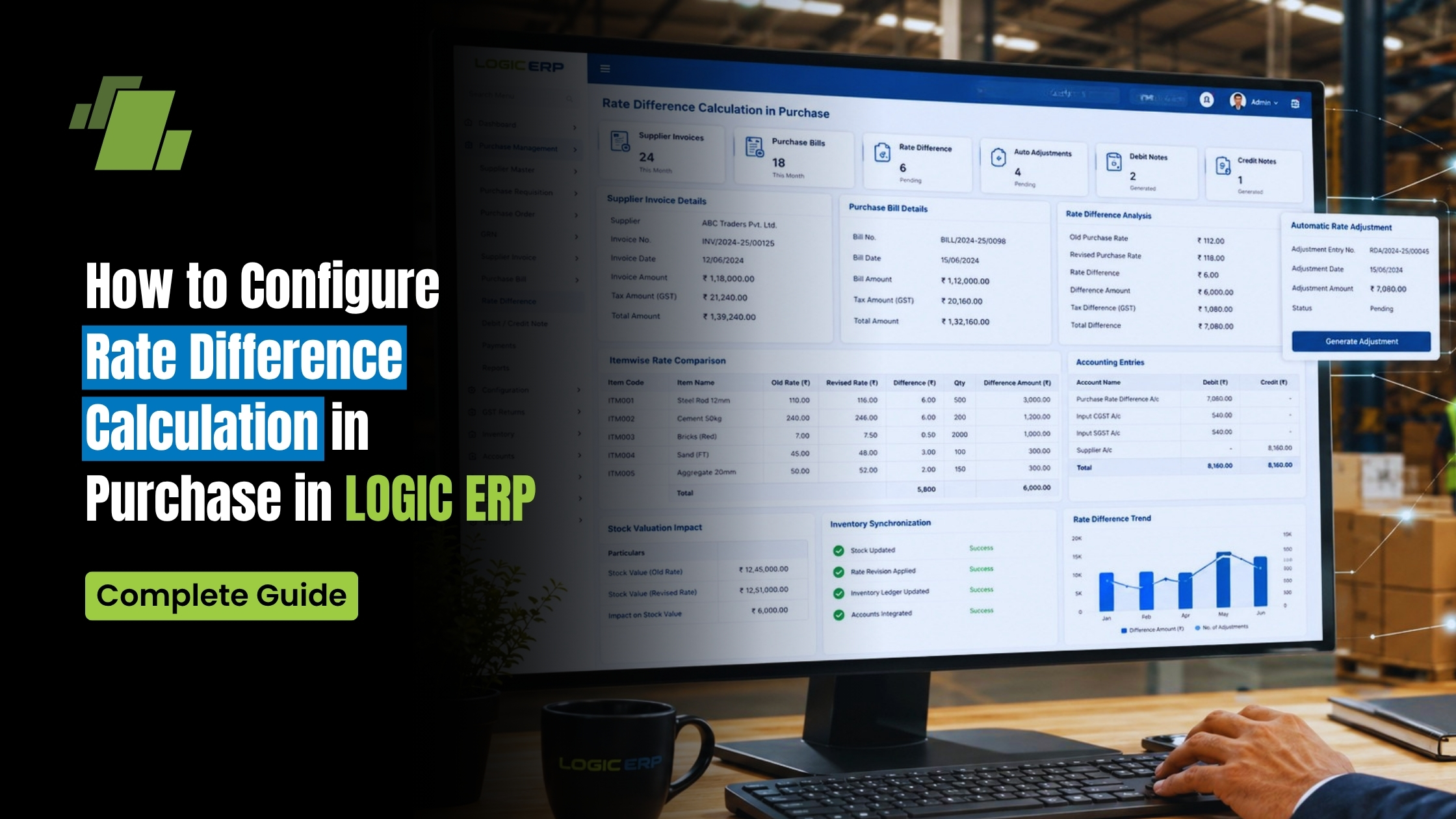 How to Configure Rate Difference Calculation in Purchase in LOGIC ERP (Complete Guide)