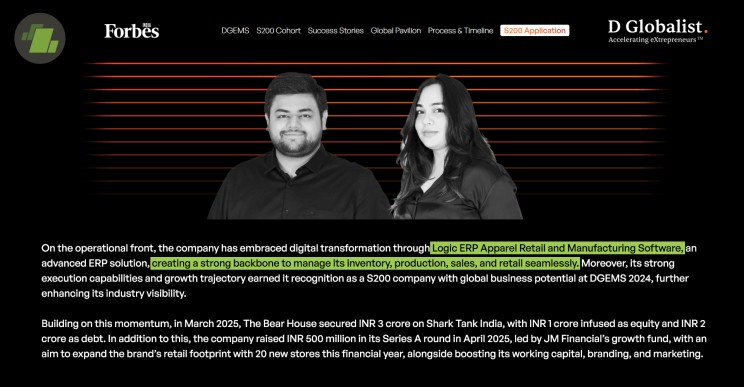 Forbes Covers LOGIC ERP: Empowering The Bear House to Scale Globally