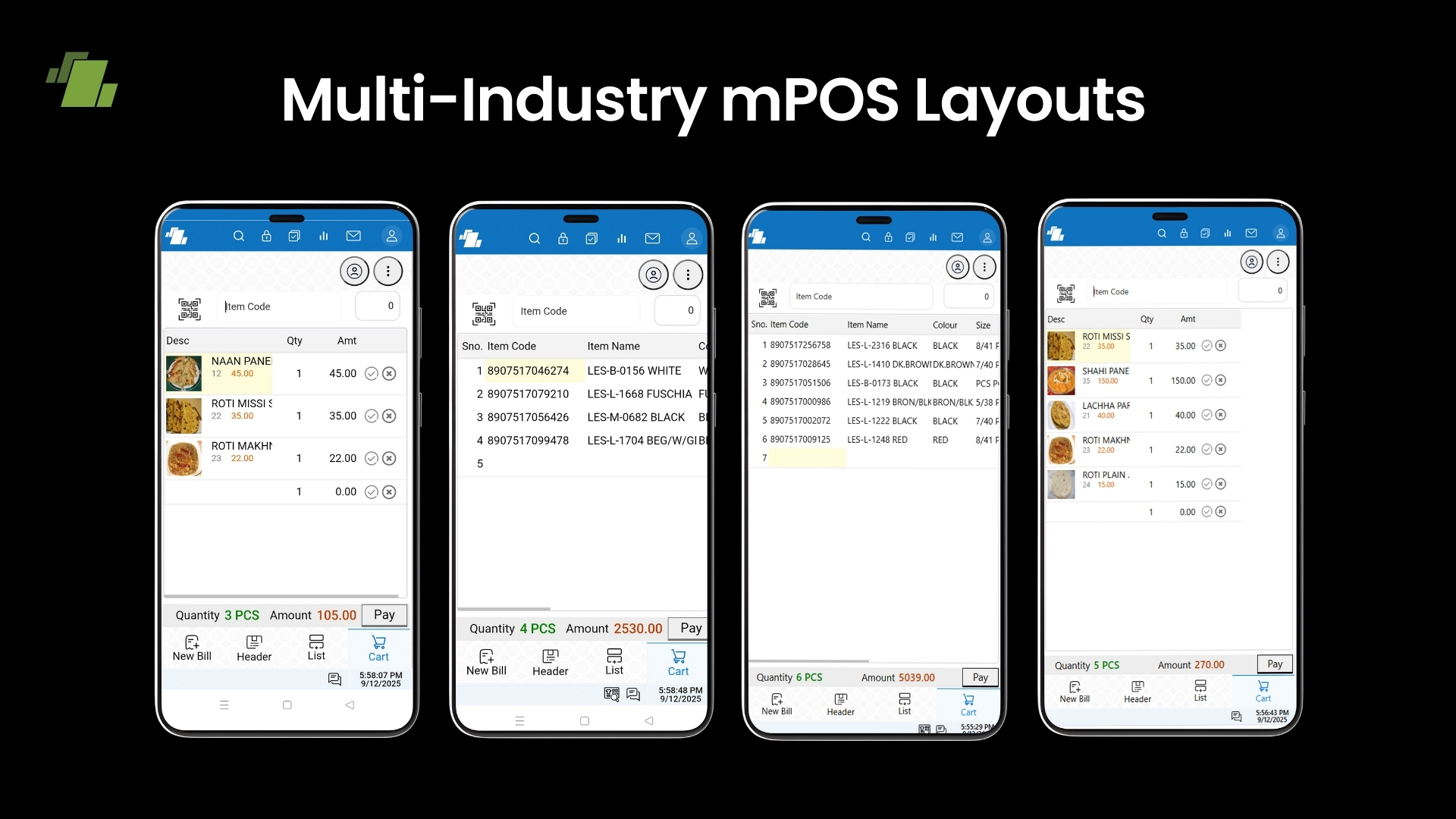 Multi-Industry mPOS Layouts